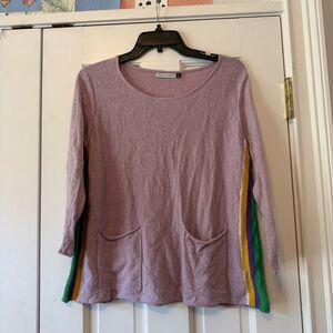 Zaket & Plover Light Purple Dual Pocket Sweater with Colorful Stripe Detail XS